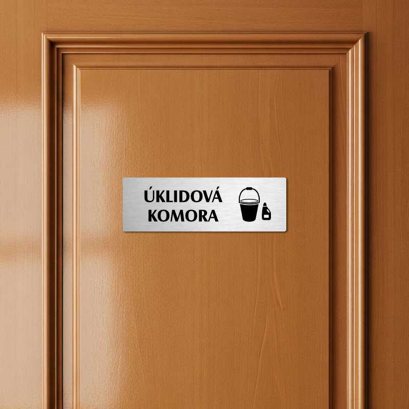 Úklidová komora, 200x66mm, stříbrná popiska s ozdobou uprostřed